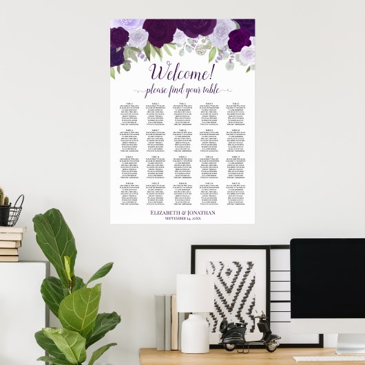 いらっしゃいませ！表20紫色のBohoフローラ座席表 ポスター (ホームオフィス)