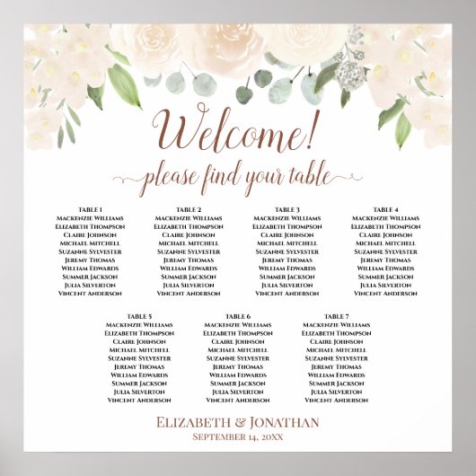 いらっしゃいませ!7テーブル赤面桃フローラ座席表 ポスター (正面)