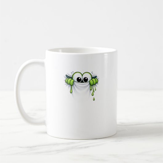 いらっしゃい！スライム！かわいいスライムモンスターがのぞいているデザイン コーヒーマグカップ (左)