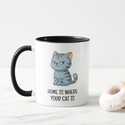 いらつくグレー+タビー猫 マグカップ (ドーナツ)