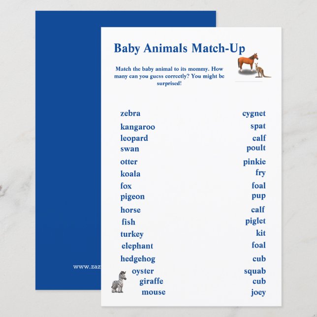 いろいろな動物をテーマにしたマッチングゲーム (正面/裏面)