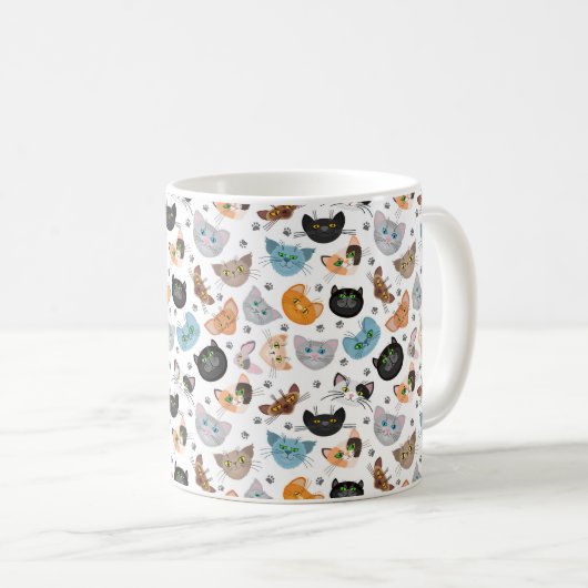 いろいろな猫の顔のパターン コーヒーマグカップ (正面右)