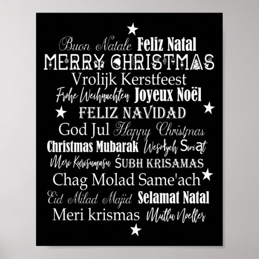 いろいろな言語でメリークリスマスTシャツ ポスター (正面)