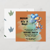 うおおお 男の子だ！ ティラノサウルス 赤ちゃんお祝い広場 招待状 (正面/裏面)