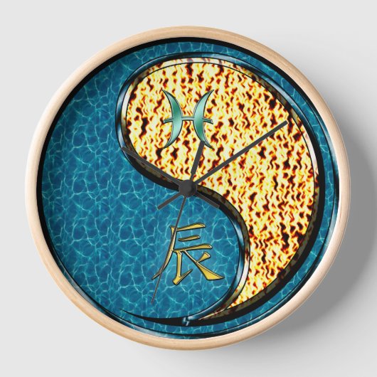 うお座と辰の火竜 壁時計 (正面)