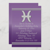 うお座のシンボルをクローム仕上げでアメジストの誕生日パーティー 招待状 (正面/裏面)