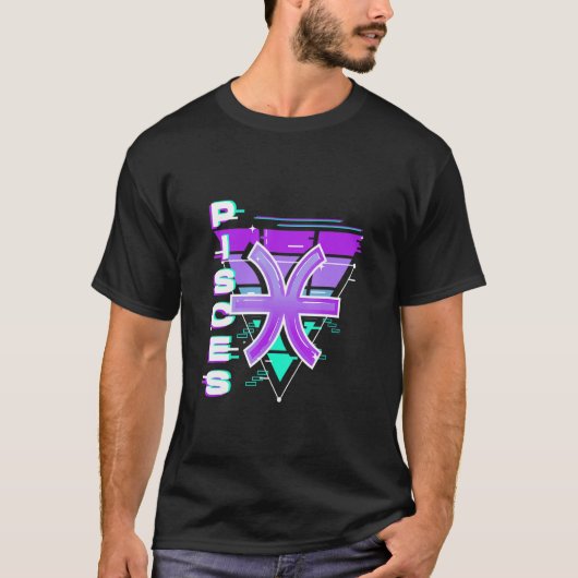 うお座の星座Vaporwave美学 80年代 90年代 向け Tシャツ (正面)