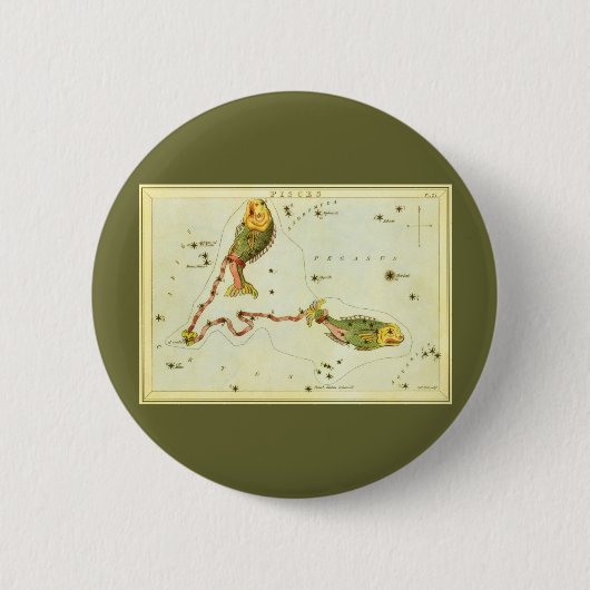 うお座の魚、ウラニアの鏡のヴィンテージ星座 缶バッジ (正面)