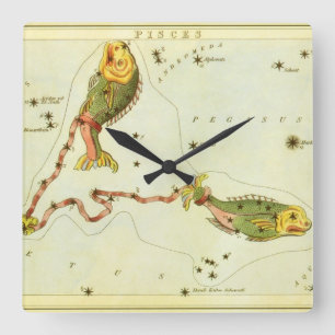 うお座の魚、ヴィンテージ星座 ウラニアの鏡 スクエア壁時計