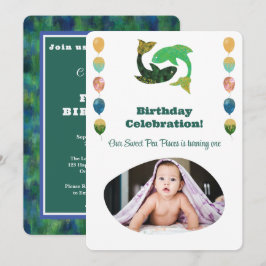 うお座の1歳の誕生日フォトインレッション主義ゴールド インビ 招待状