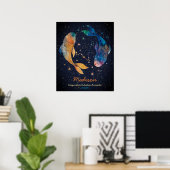 うお座 星座 水彩画 星 銀河 ポスター (ホームオフィス)
