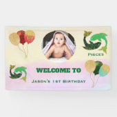 うお座 水彩 1歳の誕生日 フォトサイン 横断幕 (横)