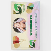 うお座 水彩 1歳の誕生日 フォトサイン 横断幕 (縦)