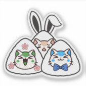 うさぎおにぎり猫 - かわいいさくら春 シール (正面)