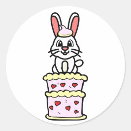 うさぎおもしろいがケーキから飛び出す ラウンドシール