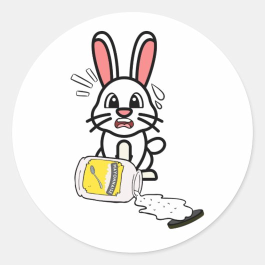 うさぎおもしろいこぼしたマヨネーズ ラウンドシール (正面)