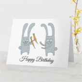 うさぎがかわいいウサギに誕生日のプレゼントとしてキャベツをあげる カード (黄色い花)