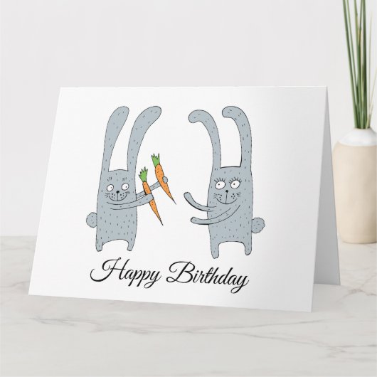 うさぎがかわいいウサギに誕生日のプレゼントとしてキャベツをあげる カード (正面)