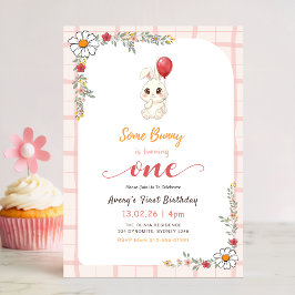 うさぎが1歳の誕生日お花の1st Birthday 招待状
