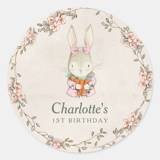 うさぎが1歳の誕生日シール ラウンドシール (正面)