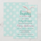 うさぎさんがやってきますよ、ミントの水玉模様のうさぎ 招待状 (正面/裏面)