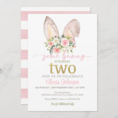 うさぎさんが2歳になるお誕生日招待状 - ウサギの耳 招待状 (正面/裏面)