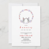 うさぎさんたちがやってくる!双子のベイビーシャワー 招待状 (正面)