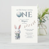 うさぎさん1歳の青いお誕生日会 青い少年1歳のお誕生日 招待状 (スタンド正面)