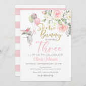 うさぎさん、3さいのおたんじょうび!ご招待状 招待状 (正面/裏面)