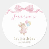 うさぎちゃんのピンクが1歳の誕生日 ラウンドシール (正面)