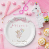 うさぎちゃんのピンクの1歳の誕生日 ペーパープレート (パーティー)