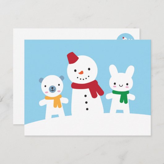 うさぎとクマの雪の日 ポストカード (正面/裏面)