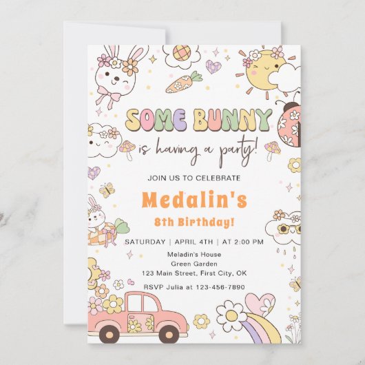 うさぎと一緒にパーティー イースターバースデーパーティー 招待状 (正面)