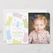 うさぎと蝶のホップオーバー 1歳誕生日 招待状 (正面)