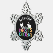 うさぎと鶏肉を愛する女の子 スノーフレークピューターオーナメント (右)