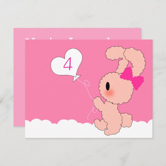 うさぎのかわいい4歳の誕生日の招待 招待状 (正面/裏面)