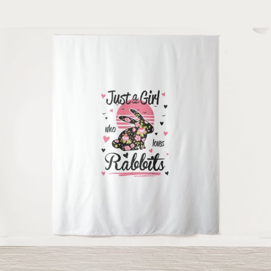 うさぎのシャツ。ウサギを愛する女の子 タペストリー (正面)