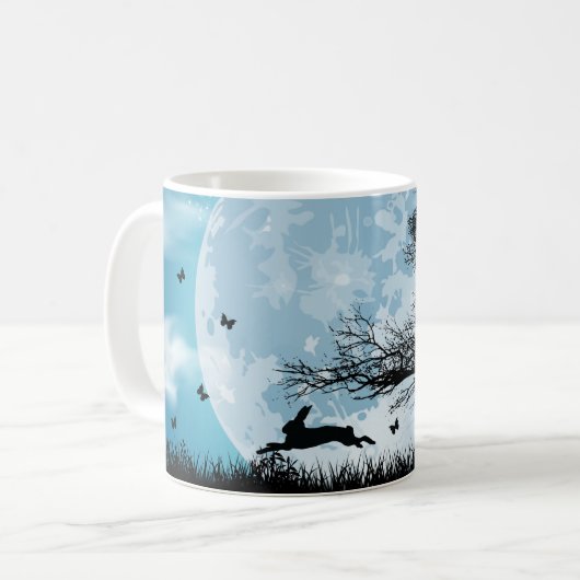 うさぎのシルエットが描かれた神秘的な月 コーヒーマグカップ (正面左)