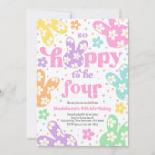 うさぎのダaisy フラワーパステル 春の4歳誕生日 招待状 (正面)