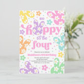 うさぎのダaisy フラワーパステル 春の4歳誕生日 招待状 (スタンド正面)