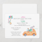うさぎのドライブバイ ベビーシャワー招待状 招待状 (正面/裏面)