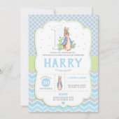 うさぎのバニーちゃん 1歳の誕生日パーティー招待状 男の子 招待状 (正面)