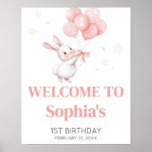うさぎのバルーン誕生日パーティーウェルカムサイン ポスター (正面)