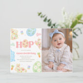 うさぎのパステル フラワー 3歳の誕生日写真 招待状 (スタンド正面)