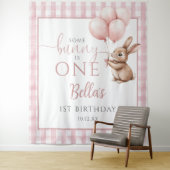 うさぎのピンクバルーン 1歳の誕生日背景幕 タペストリー (インサイチュ)