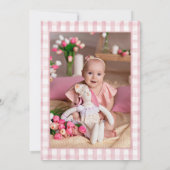 うさぎのピンク風船 フォト 1歳の誕生日パーティー 招待状 (裏面)