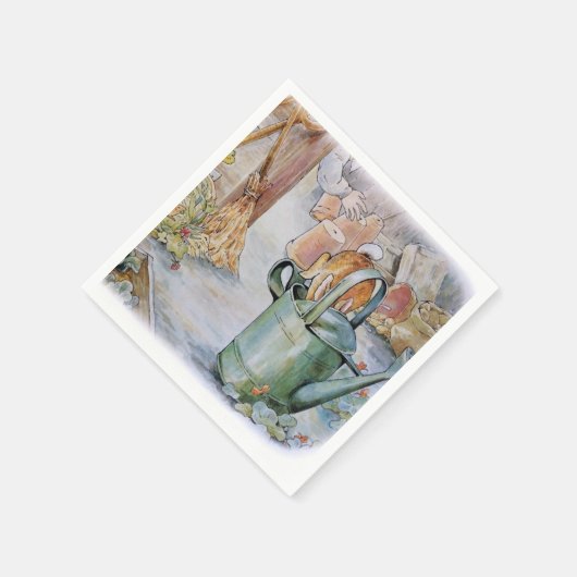 うさぎのピーターが水やりをする缶に飛び込む スタンダードカクテルナプキン (角)