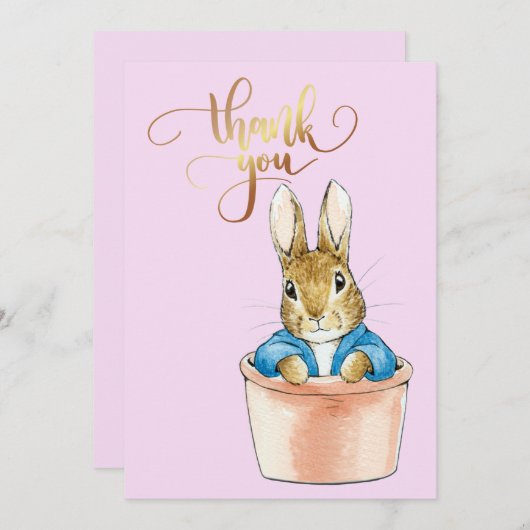 うさぎのピーターが鉢に座っている サンキューカード (正面/裏面)
