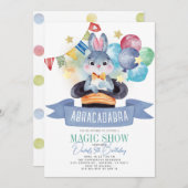 うさぎのマジシャン・マジックショー・ボーイ誕生日 招待状 (正面/裏面)