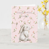 うさぎのローズフラワーバースデー カード (黄色い花)